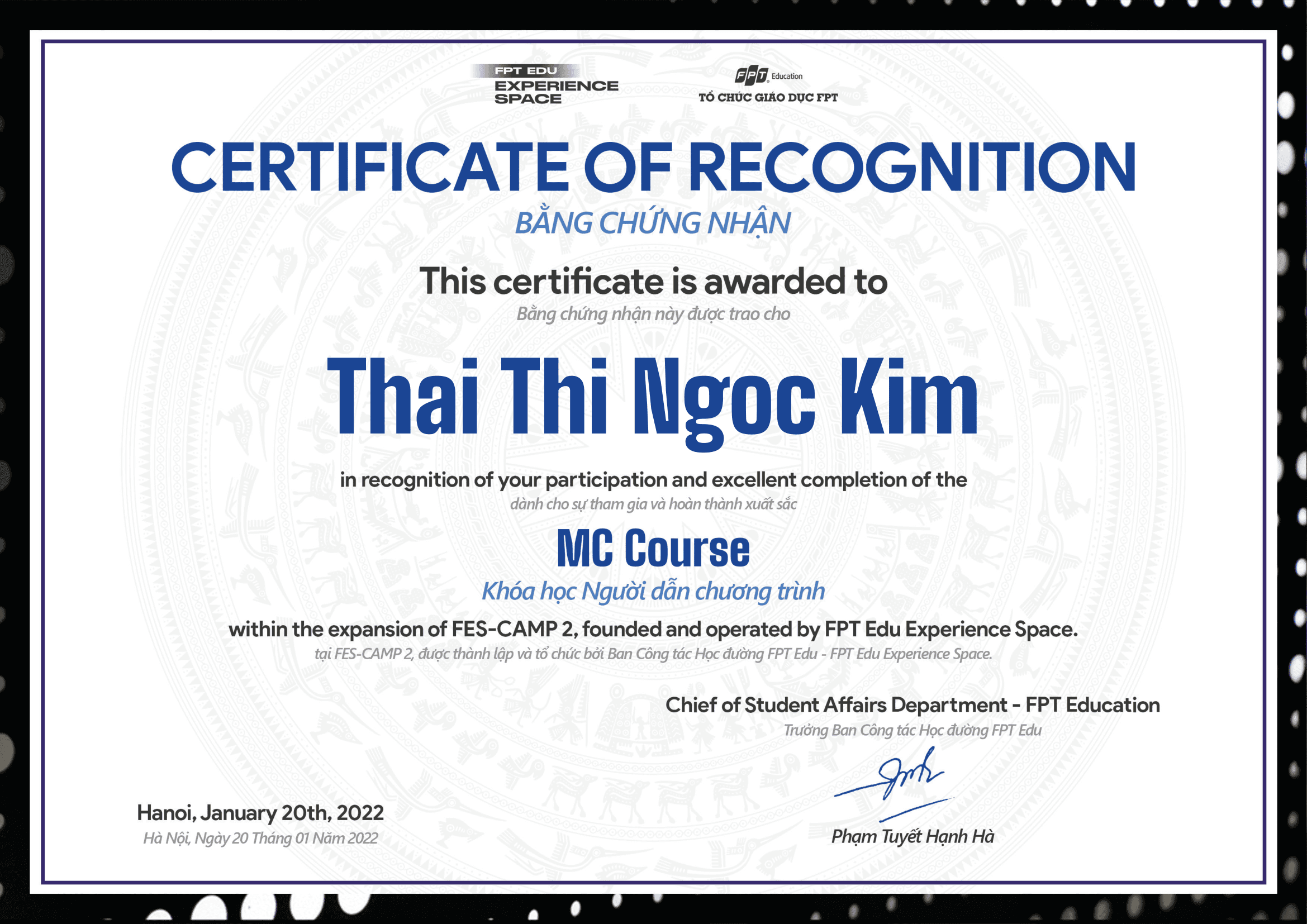 MC CERTIFICATE - FES CAMP